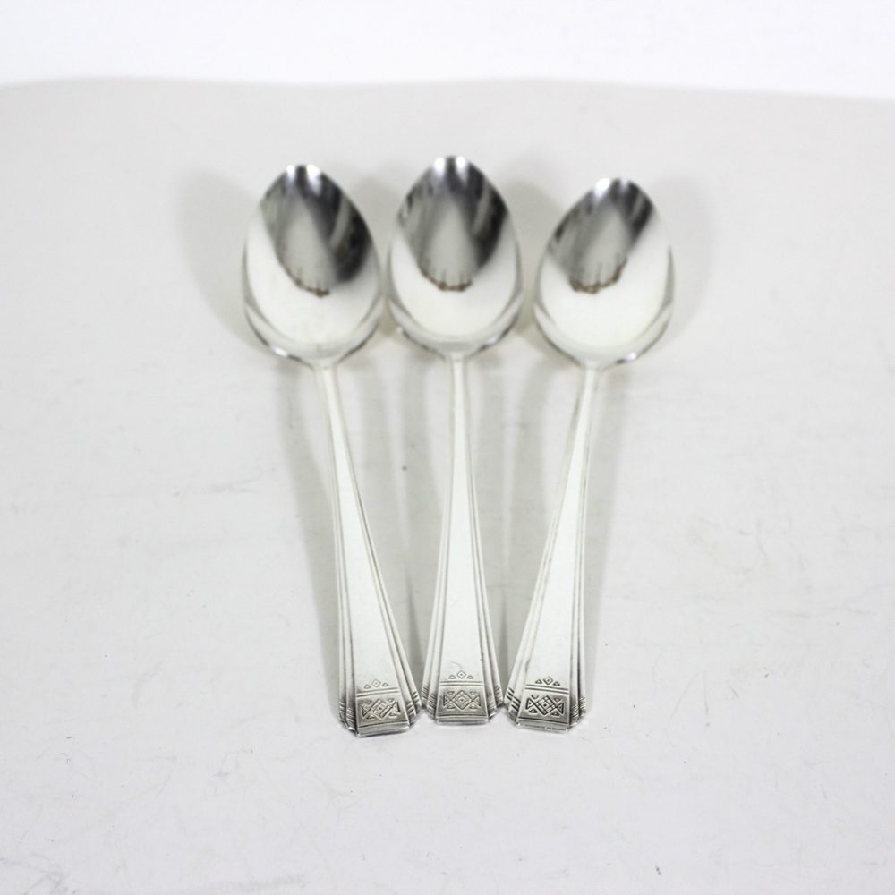 1930 Set of Three Vintage Silver Plated Tudor Serving Spoons, Skyline-Skycrest